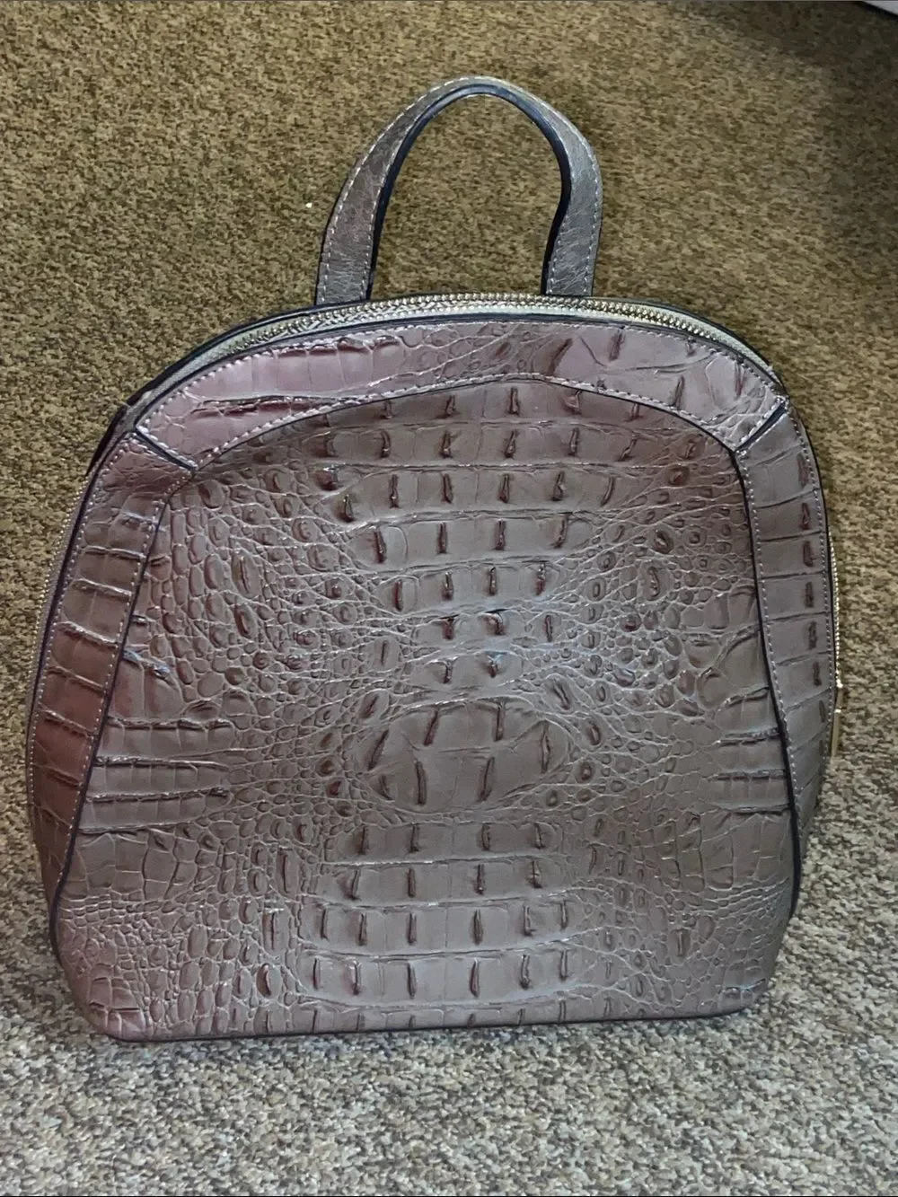 Unbranded Faux Croc-Embossed Dome Satchel in Chocolate Brown Made In China Bag